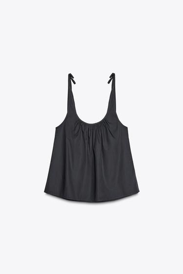 TOP DE POPELINA DRAPEADO - Petróleo-claro da Zara