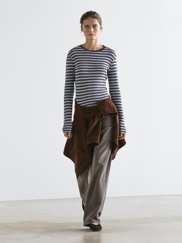 Zara Cotton blend striped long sleeve T-shirt - Brown