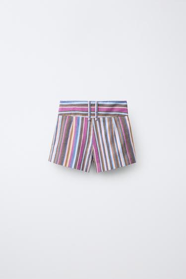STRIPED BERMUDA SHORTS WITH WIDE WAIST - Brown-Blue by Zara - Image 1