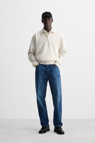 Zaras SWEATSHIRT MED POLOKRAGE OCH DRAGKEDJA - Naturfärg