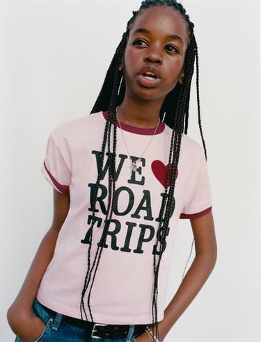 TEXT PRINT T-SHIRT — Pink 1