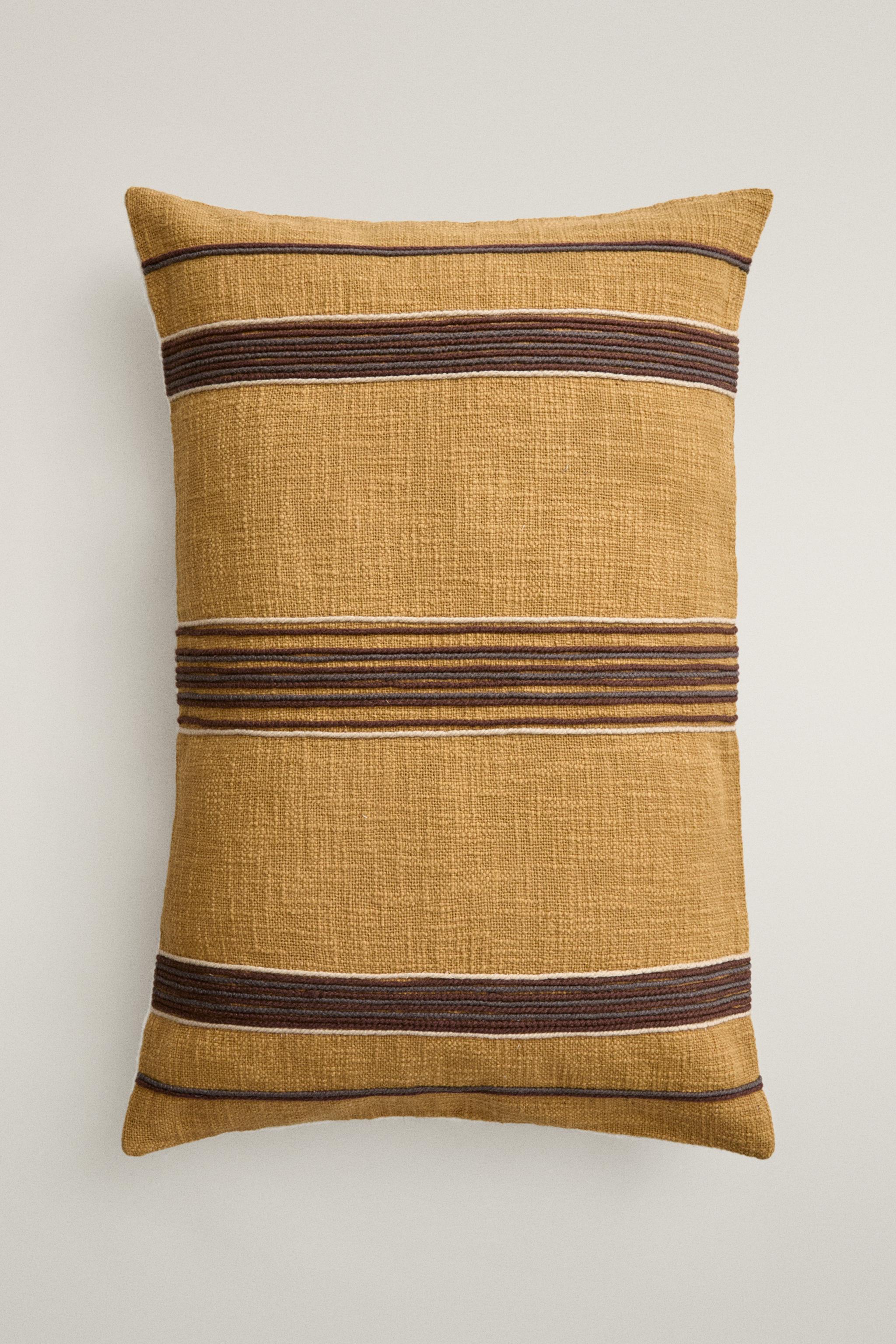 STRIPED THROW PILLOW COVER — Mustard