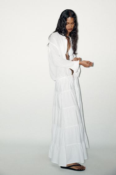Zara TIERED MAXI SKIRT - Oyster-white