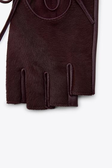 MITAINES EN CUIR EFFET FOURRURE - Bordeaux de Zara - Image 3