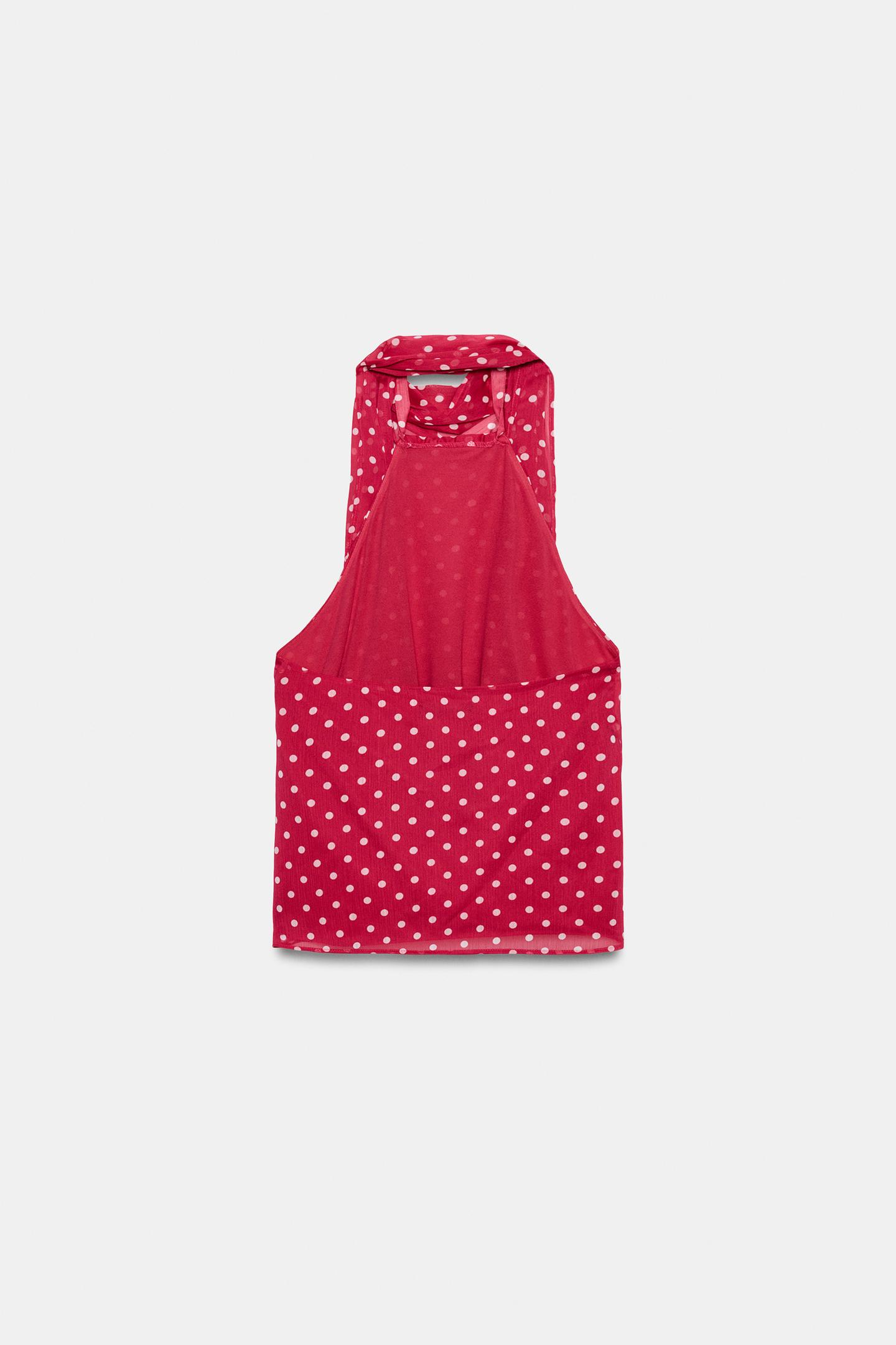 Женский топ Zara Ruffled Polka Dot Halter Top — фото 7