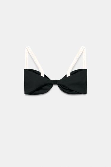 BIKINI TOP WITH CONTRAST BRAIDED KNOT - Black by Zara - Image 2
