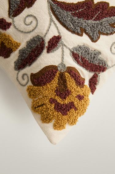 Floral tufting throw pillow cover — Mustard 2