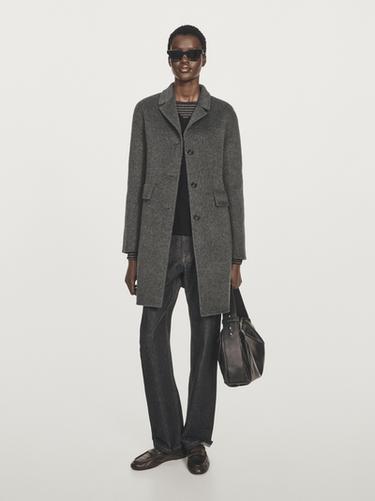 Zara Wool blend mid-length coat with lapel collar - Gray