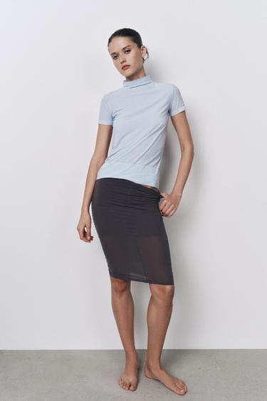 TOP COL MONTANT AVEC POLYAMIDE - Bleu de Zara - Image 4