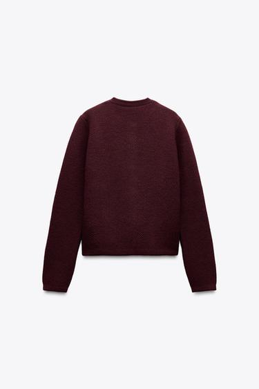 KNIT CARDIGAN WITH GOLDEN BUTTONS - Burgundy by Zara - Image 3