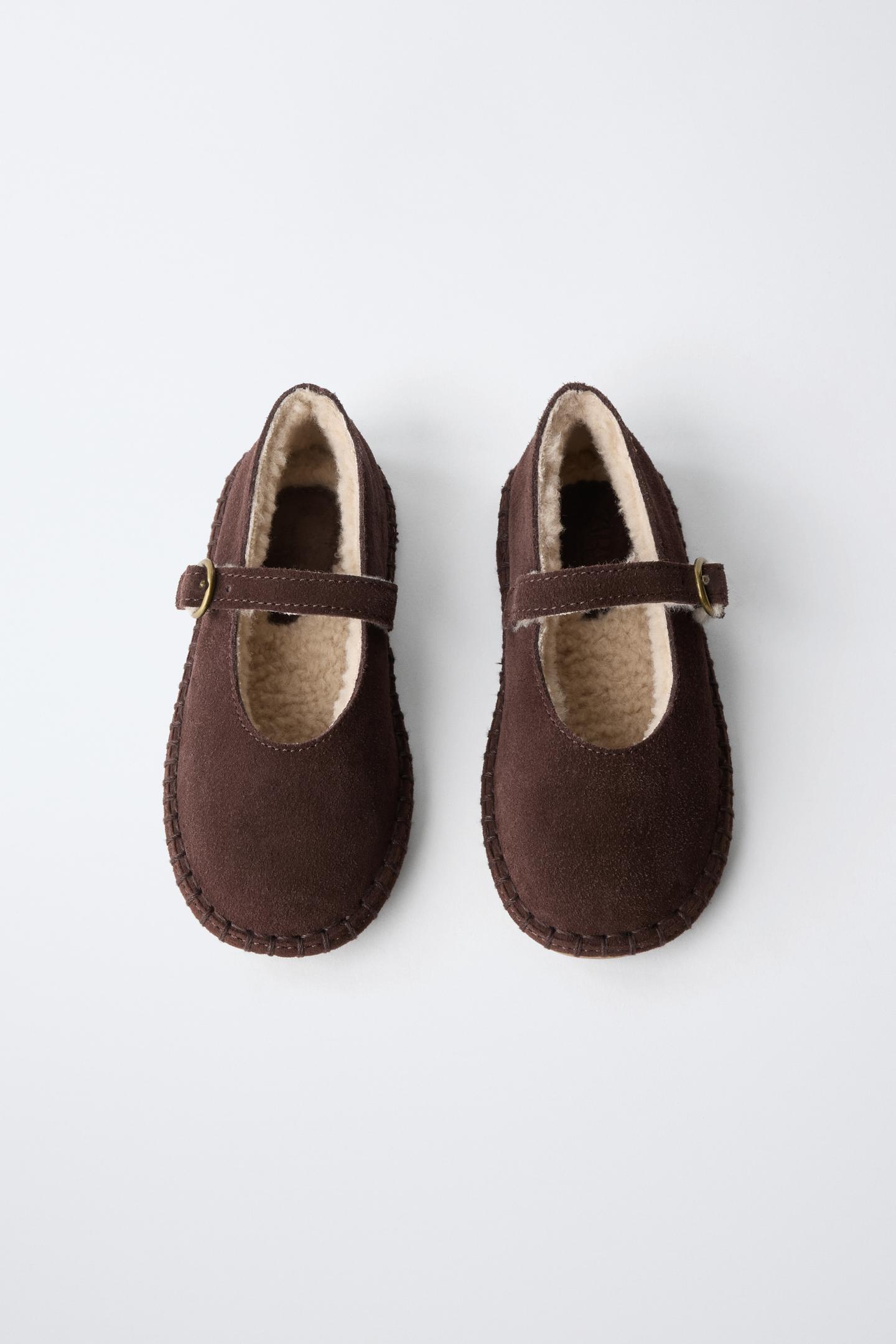 Детские балетки Zara Lined Leather Ballet Flats, цвет: Коричневый — фото 4