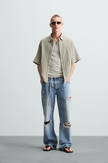 CAMISA JACQUARD EFECTO ARRUGADO - Verde claro de Zara - Imagen 0
