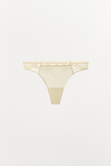 TANGA EN DENTELLE BIMATIÈRE - Écru de Zara