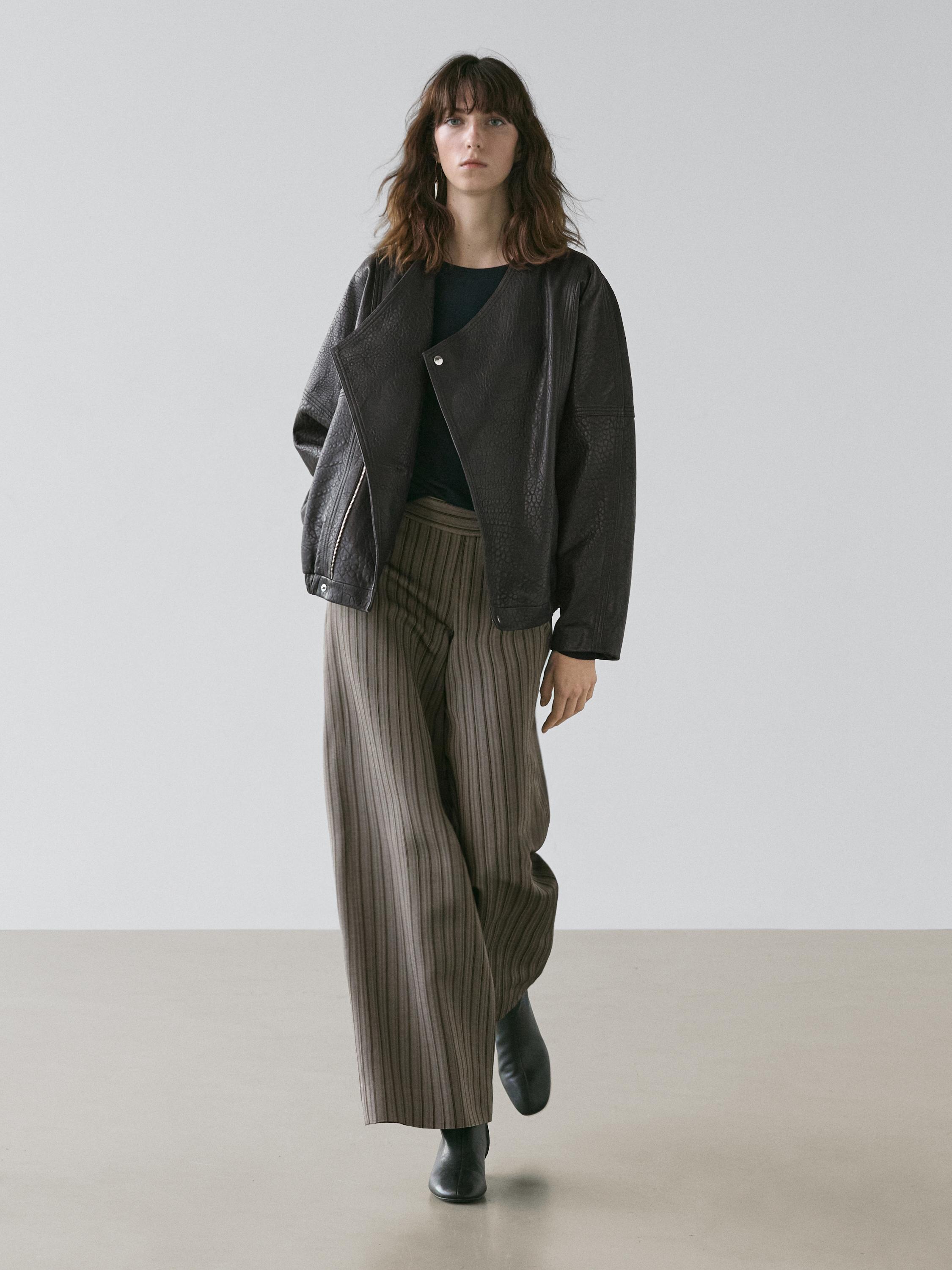 Wide-leg trousers with striped details — Gray