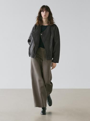 Zara Wide-leg trousers with striped details - Gray - Image 0