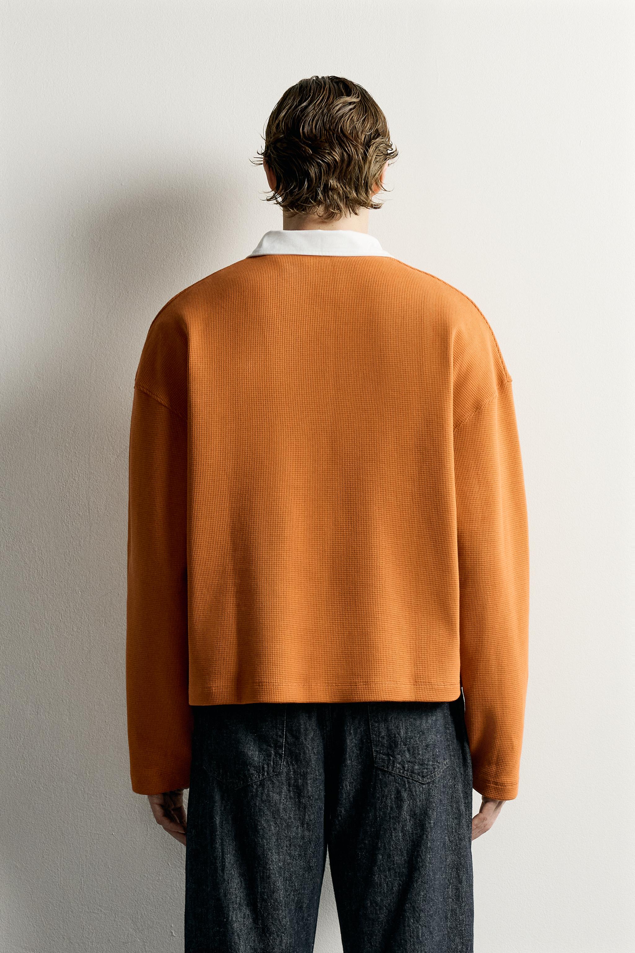 Zara KONTRAST GOFRE KUMAŞ POLO T-SHIRT görsel 3