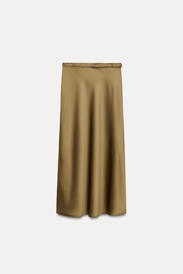 FALDA MIDI CINTURÓN - Aceite de Zara
