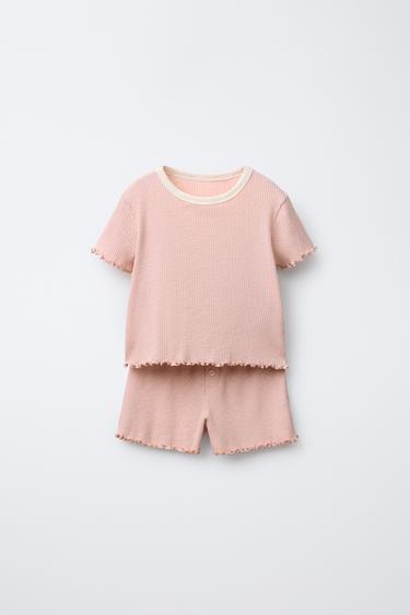 6-14 ÅR/PYJAMAS MED RIBKANTER - støvet rosa fra Zara - Billede 0