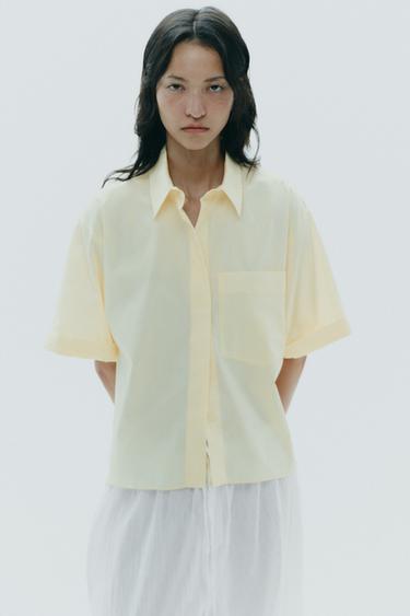 CAMISA POPELÍN BOLSILLO - Amarillo de Zara
