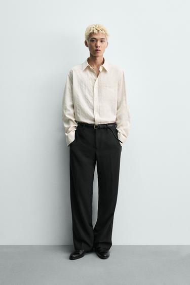 STRIPED JACQUARD SHIRT - Oyster-white by Zara
