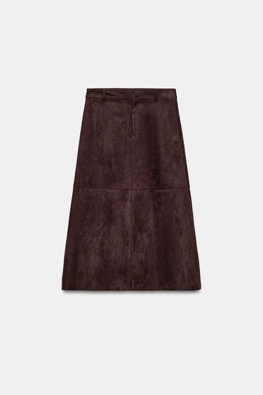 Zara FAUX SUEDE CAPE SKIRT - Chocolate brown