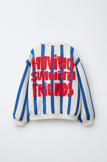 SWEATSHIRT WITH RAISED STRIPED TEXT - Ecru / Blue by Zara - Image 1