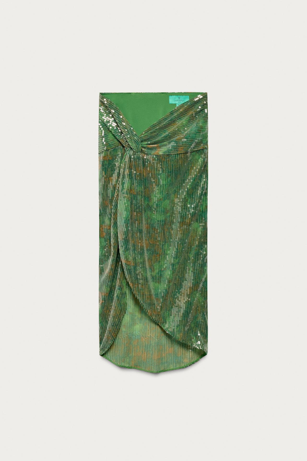 SEQUINED KNOT PAREO MARISA BERENSON X ZARA — Green