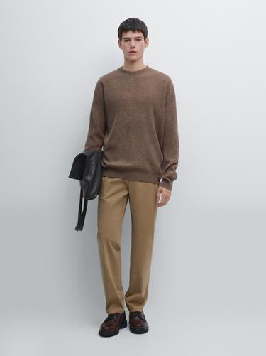 Zara Knickerbocker yarn effect knit sweater with crew neck - Mink - Image 0