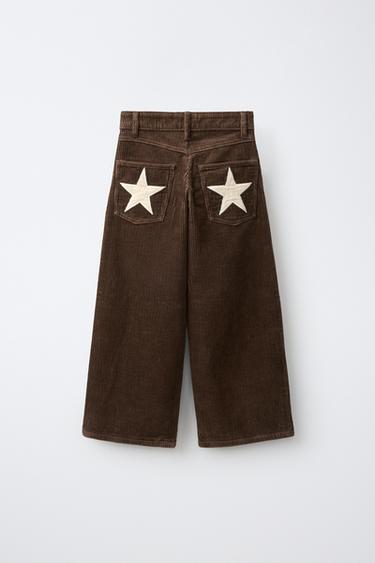 PANTALON WIDE LEG EN VELOURS CÔTELÉ ÉTOILE - Marron de Zara