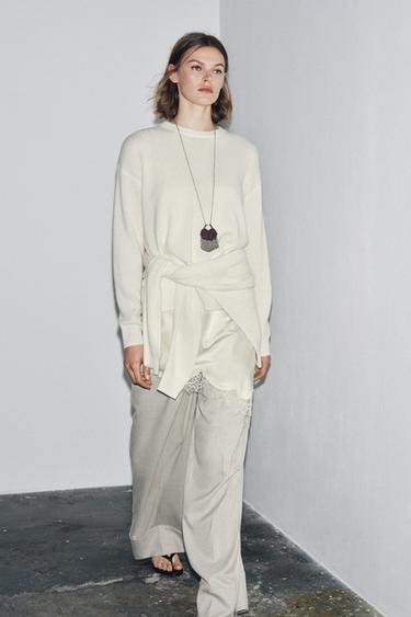 Zara ZW COLLECTION PLEATED PANTS - Beige