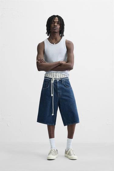 BAGGY-FIT BERMUDASHORTS I DENIM - blå fra Zara