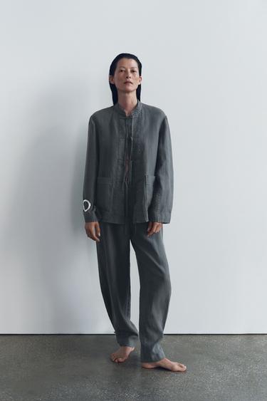 ZW COLLECTION LINEN PLEATED TROUSERS - Mid-grey by Zara