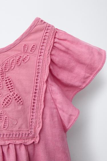 ROBE 100 % LIN AVEC ÉCUSSON BRODÉ - Rose moyen de Zara - Image 2