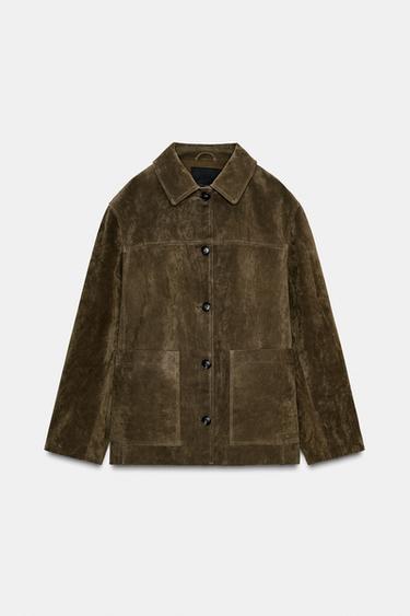 Zara 絨面革口袋外套 ZW COLLECTION LIMITED EDITION - 卡其色