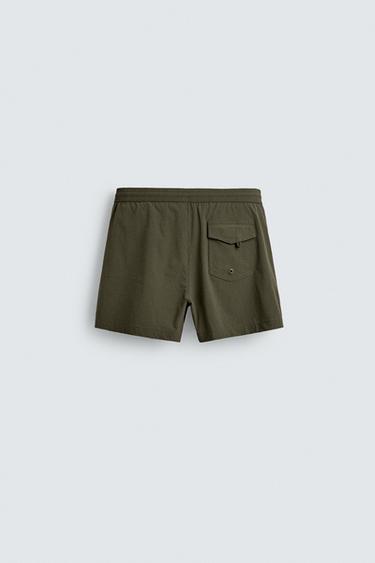 SHORT STRUCTURED SWIMMING TRUNKS - Khaki by Zara - Image 1