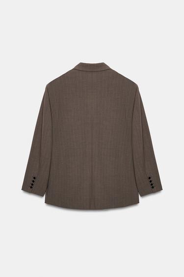 OVERSIZE STRIPED DOUBLE FABRIC BLAZER - Brown / Ecru by Zara - Image 5
