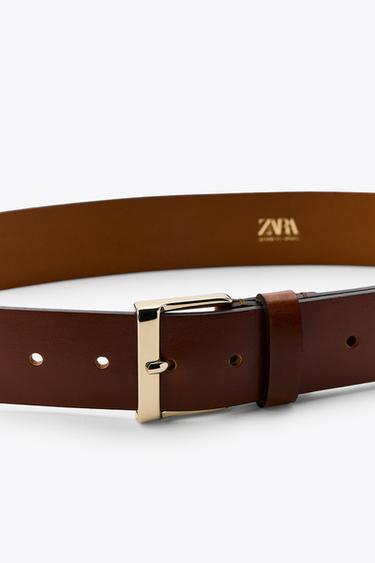 LEATHER BELT WITH SQUARE BUCKLE - Brown by Zara - Image 2