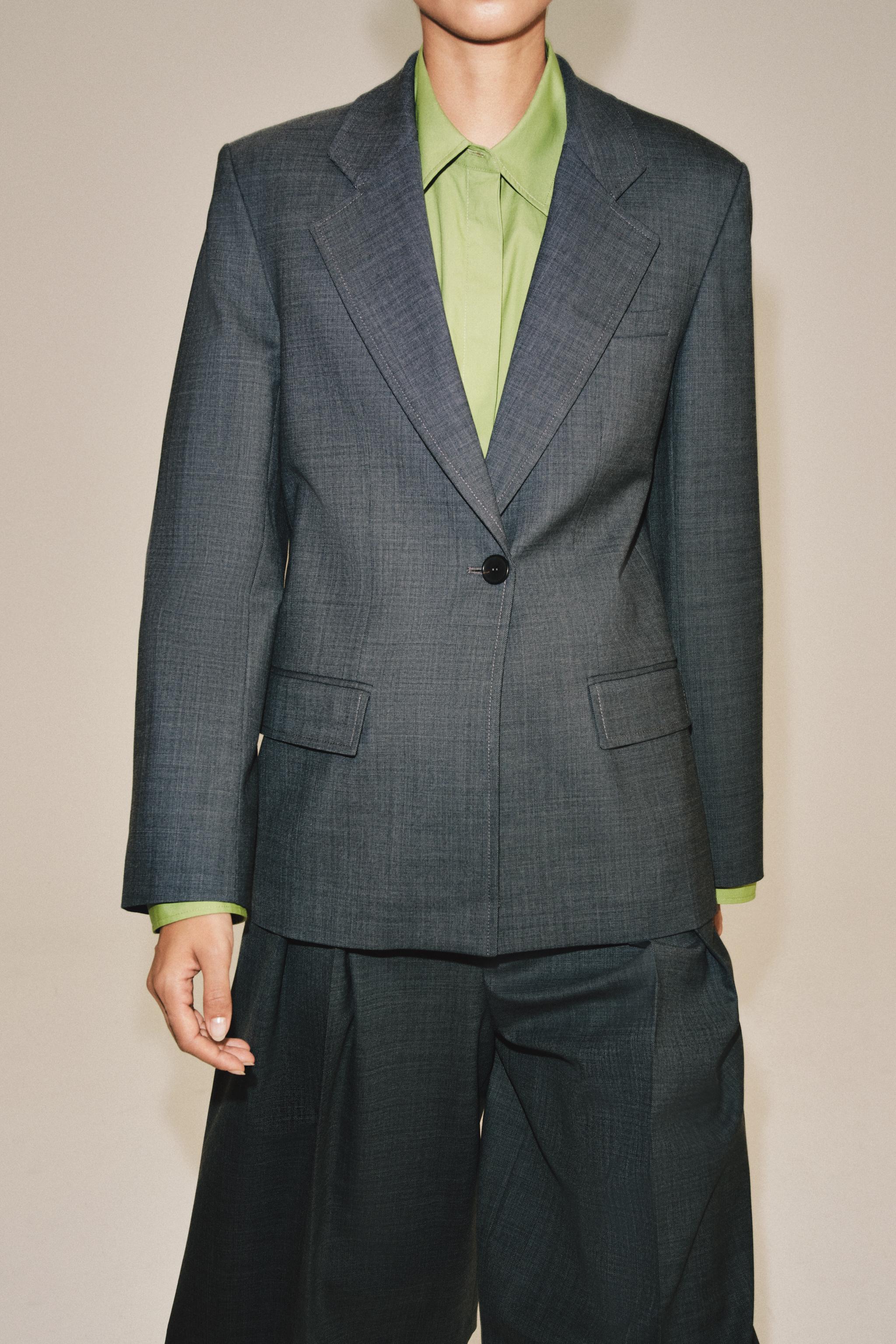 STRAIGHT WOOL-BLEND BLAZER ZW COLLECTION — Gray marl