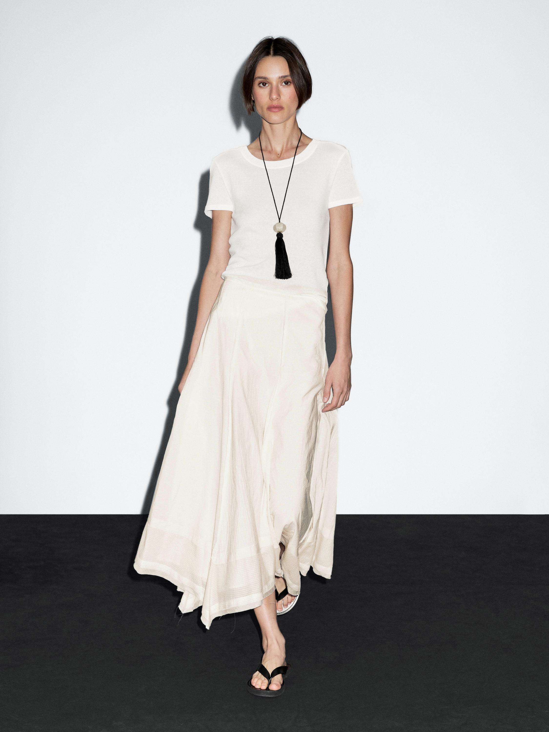 Jupe midi en coton mélangé avec coutures