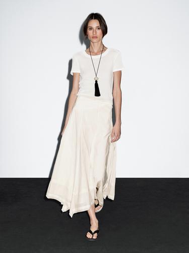 Zara Cotton blend midi skirt with seam details - Ecru