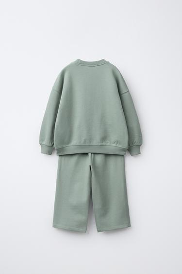 TEXT PRINT SWEATSHIRT AND TROUSERS JOGGING SET - washed green by Zara - Image 1