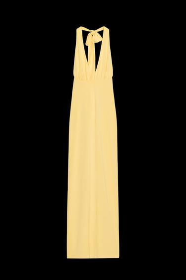 Zara OPEN BACK HALTER LONG DRESS - Light yellow - Image 0