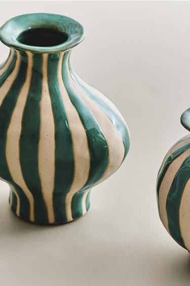 VASE DÉCORATIF CÉRAMIQUE IRRÉGULIER - blanc/turquoise de Zara - Image 4