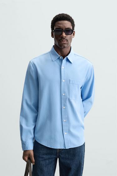 CAMISA LYOCELL - ALGODÓN - Azul de Zara
