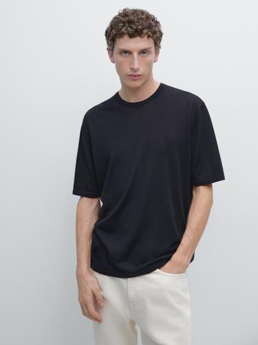 Wool-blend short-sleeve knit sweater — Navy blue 2