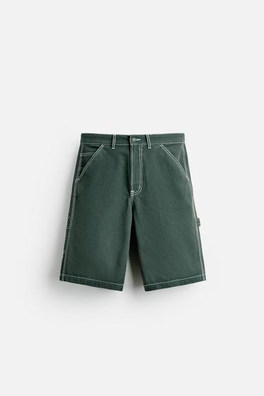 BERMUDA COM PESPONTOS EM CONTRASTE - Verde da Zara