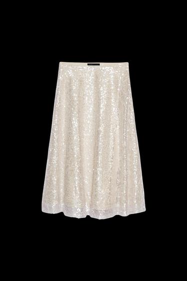 SEQUINNED KNIT MIDI SKIRT - Chalk pink by Zara