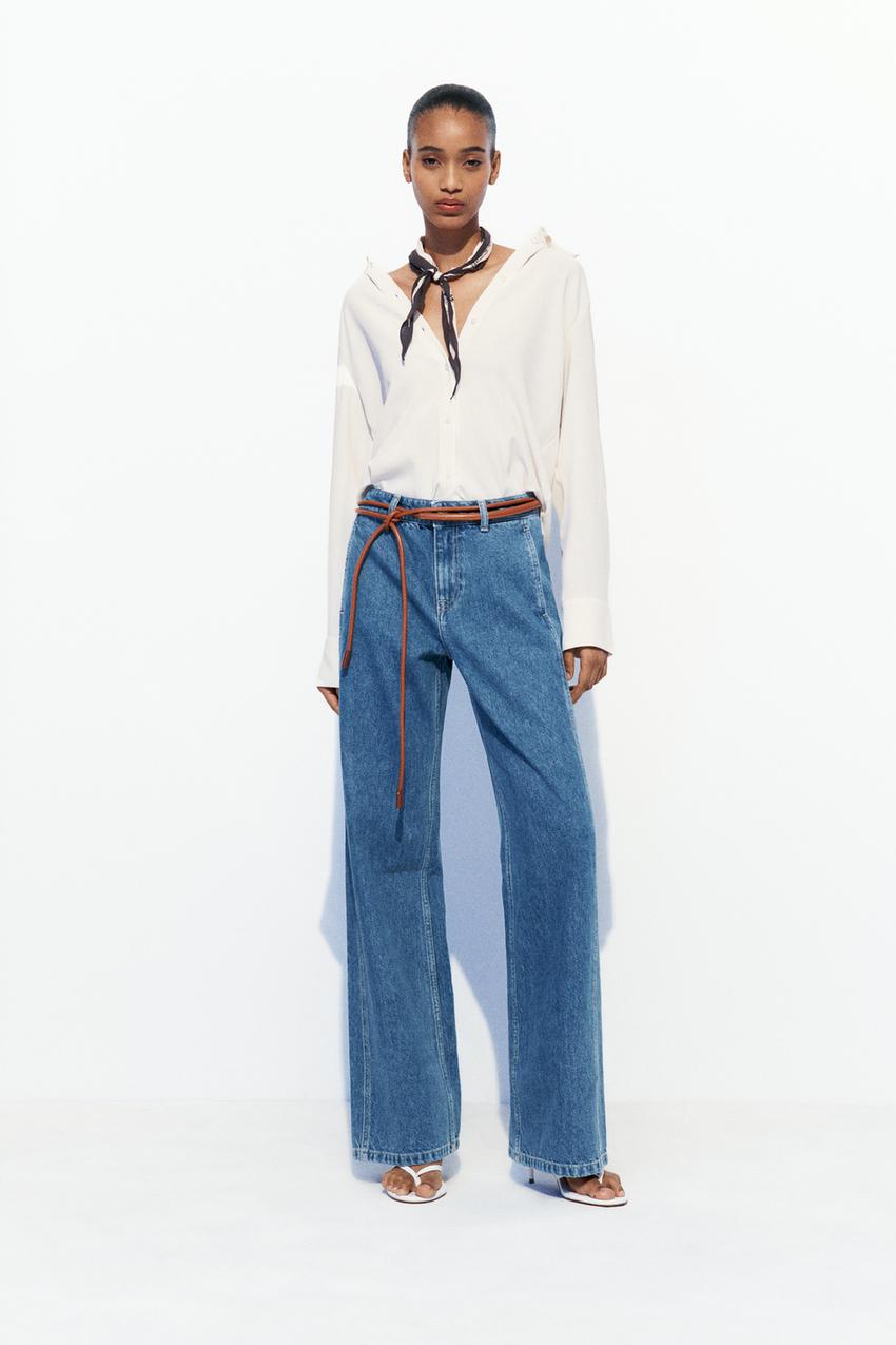 Zara Womans Jeans Pants Size XS Straight leg White Gold Buttons