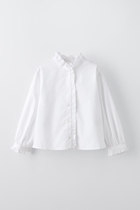 POPELINE BLOUSE MET VOLANTS - Wit | ZARA Nederland / Netherlands