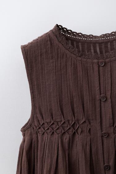 LACE PINTUCK BLOUSE - Dark brown by Zara - Image 2